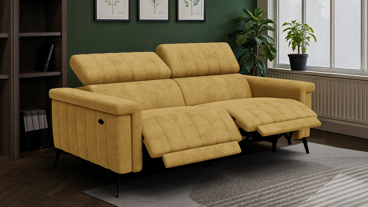 RELAXSOFA NORDEL 3-Sitzer, senfgelb - Gelb/Schwarz, Holz/Textil (194/80/105cm) - Courtois Laville
