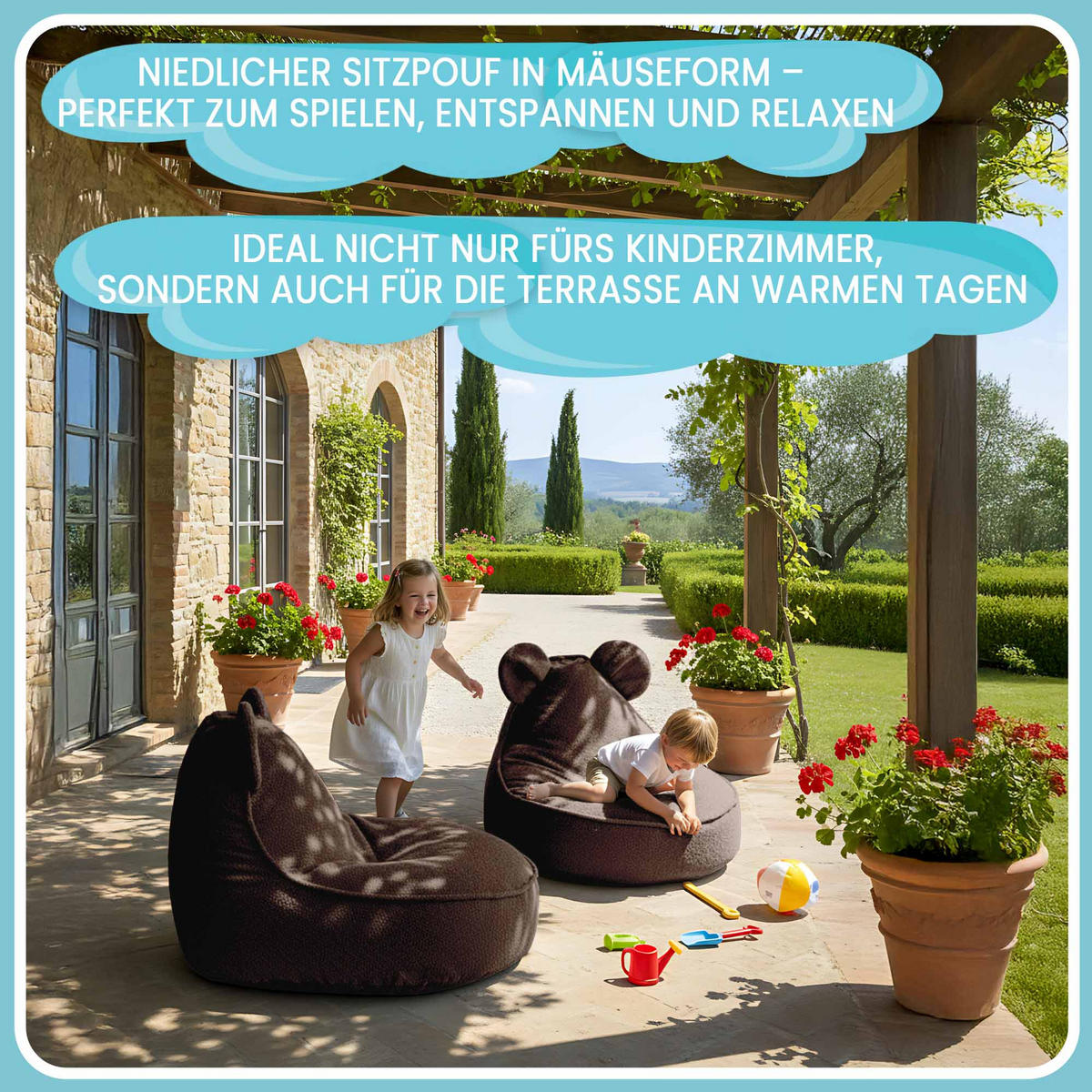 SITZSACK FÜR KINDER Maus 75/75/55 cm, weicher Bouclé 315 g/m², abnehmbarer Bezug, Cocoa Brown - Dunkelbraun, Textil (75/55/75cm) - Dreamroots