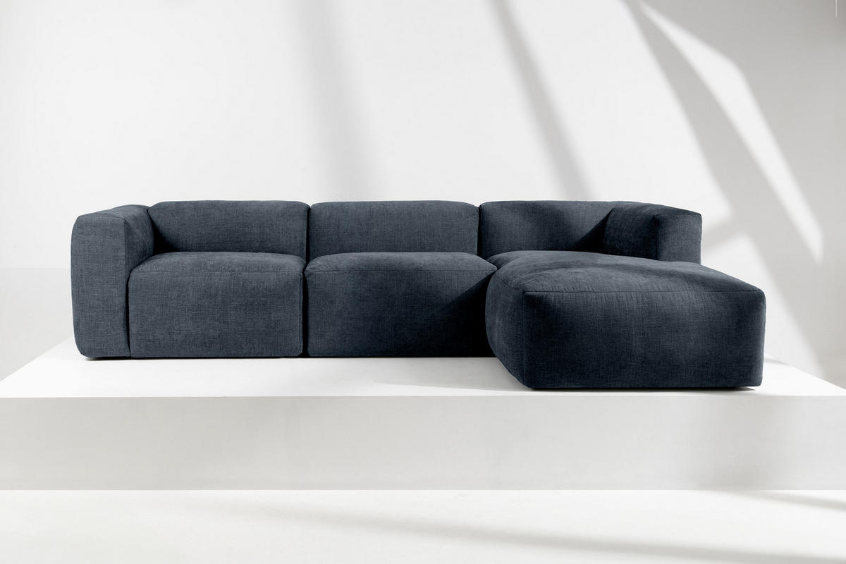 ECKMODULSOFA-RECHTS BUFFO mit extrem weicher und bequemer Sitzfläche, Gewebestoff, dunkelblau - Dunkelblau, Textil (297/180cm) - KONSIMO®