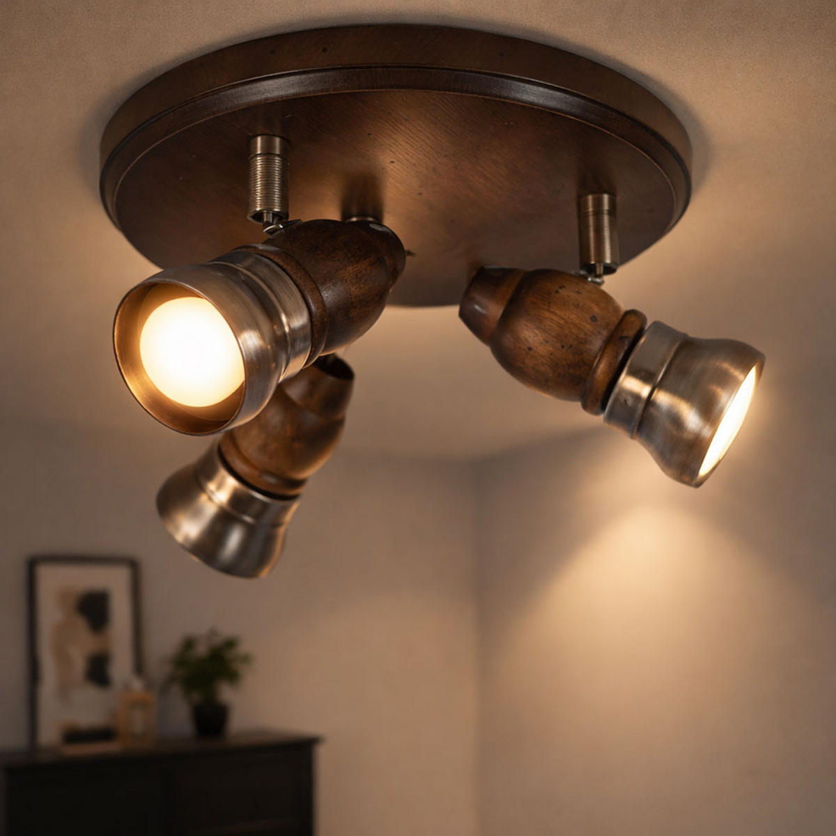 LED DECKENLEUCHTE Holzoptik Braun beweglich - Braun, Holz (7/7/13cm) - Globo Lighting