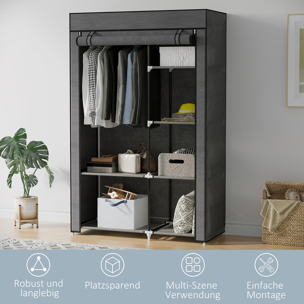 KLEIDERSCHRANK, 6 Fächern, Dunkelgrau, 103 x 43 x 162,5 cm - Dunkelgrau, Metall (103/162.5/43cm) - HOMCOM