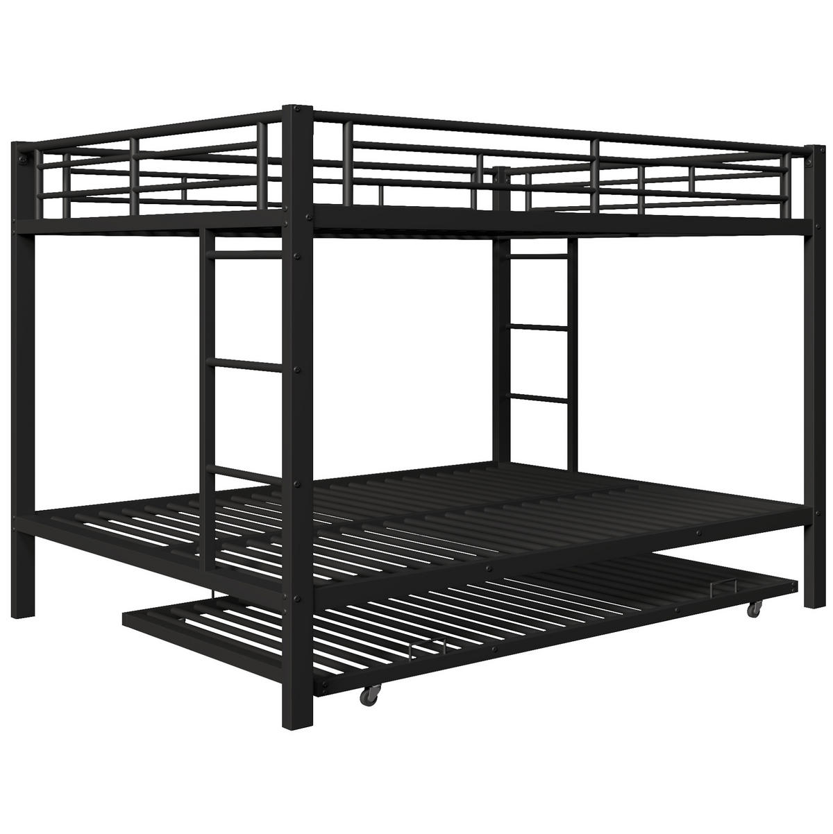 ETAGENBETT 140/200 cm aus Metall mit Ausziehbett und hohen Geländern in Schwarz - Schwarz, Metall (140/200cm) - Flora Grace