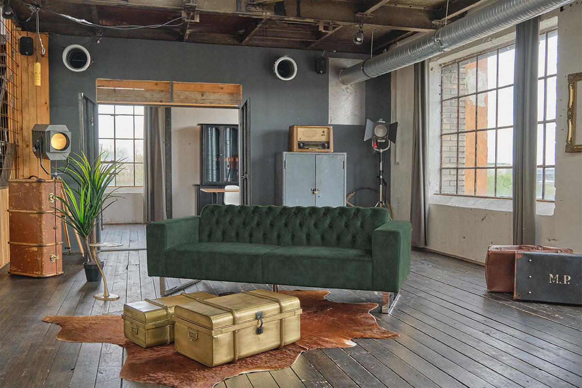 SOFA NILO Grün Velvet - Silberfarben/Grün, Textil (220/77/87cm) - KAWOLA
