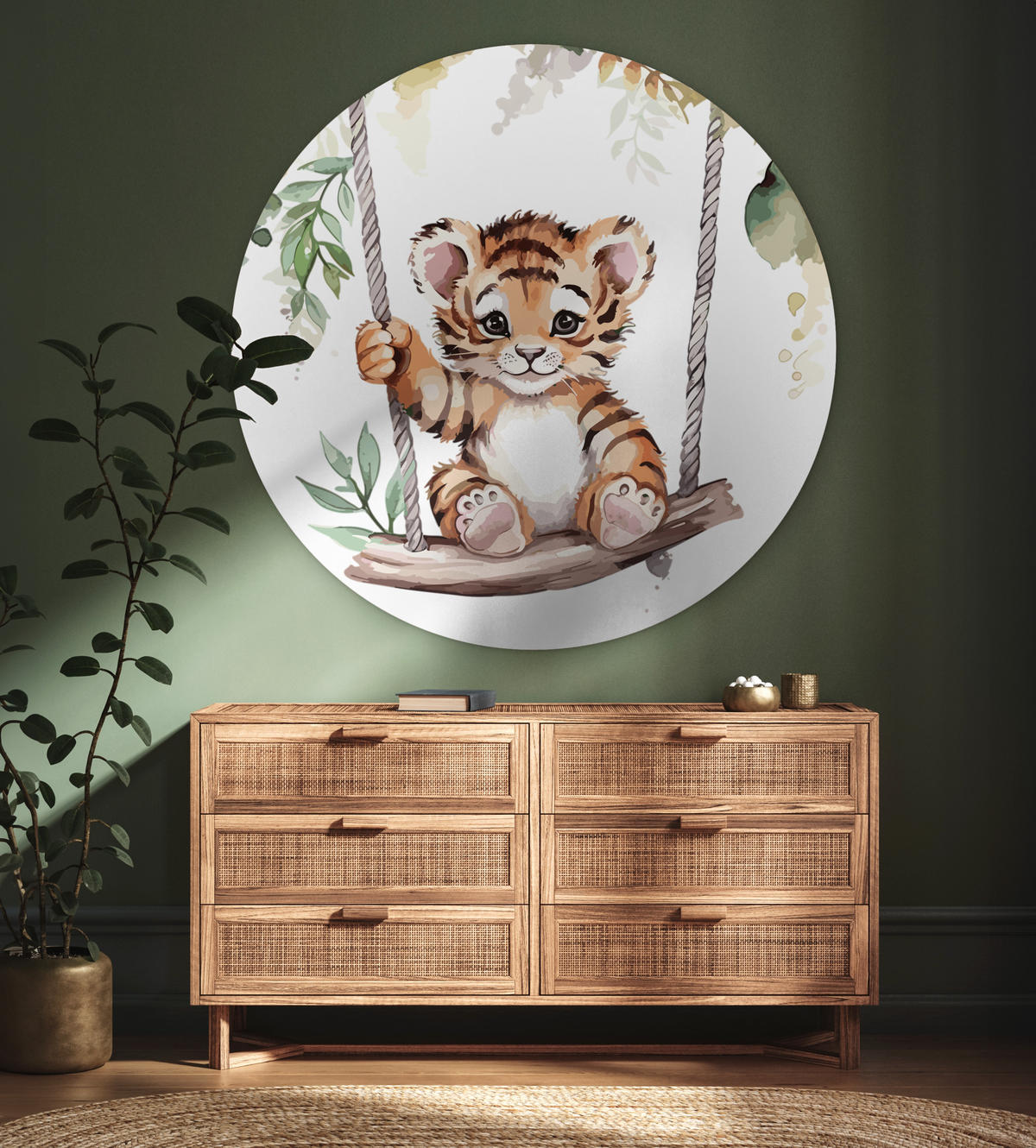 WANDBILD Tiger - Tier - Kinder - Dschungel Room Decor 140x140 cm - Dunkelorange, Kunststoff (140/140cm) - MuchoWow