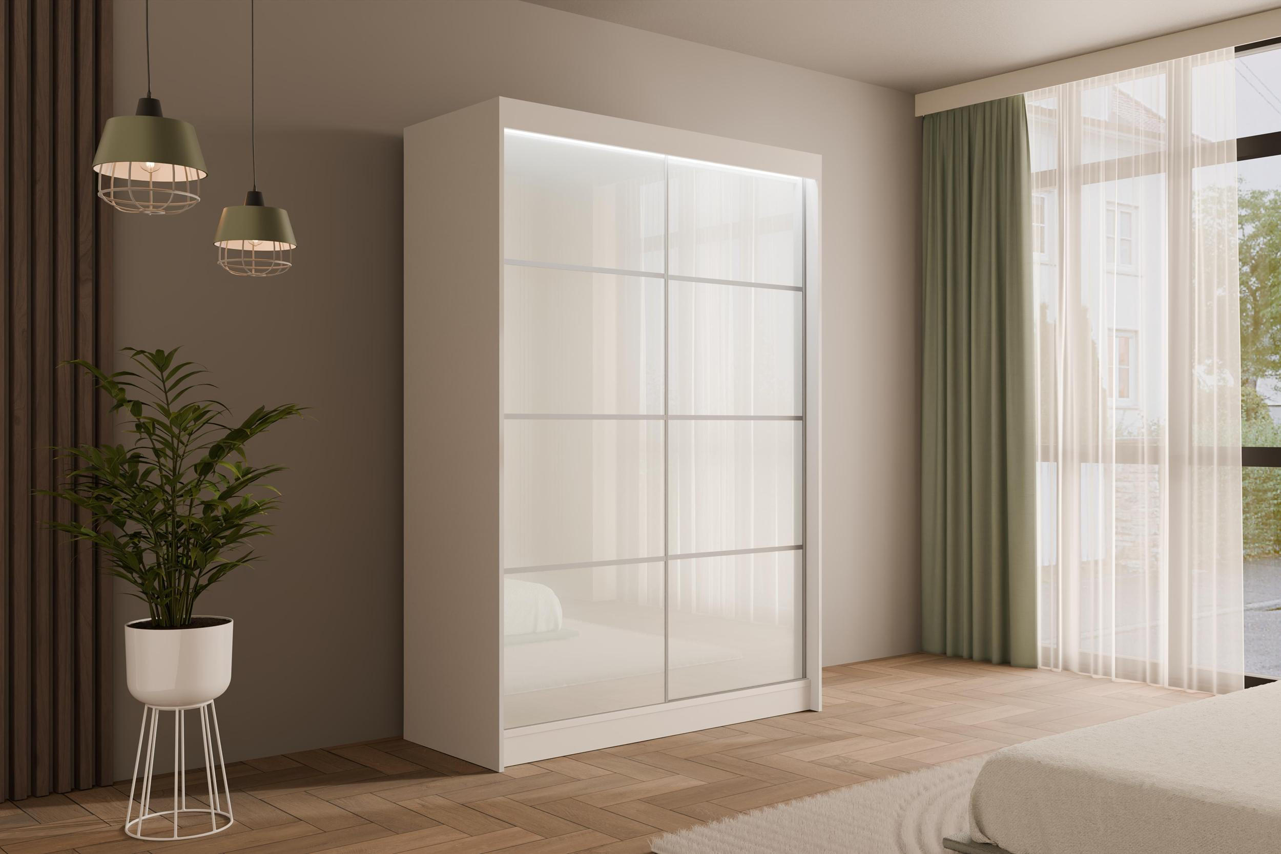 KLEIDERSCHRANK PEKA III mit LED - 120 cm - Weiß - Weiß, Holzwerkstoff (120/215/61cm) - ALTDECOR