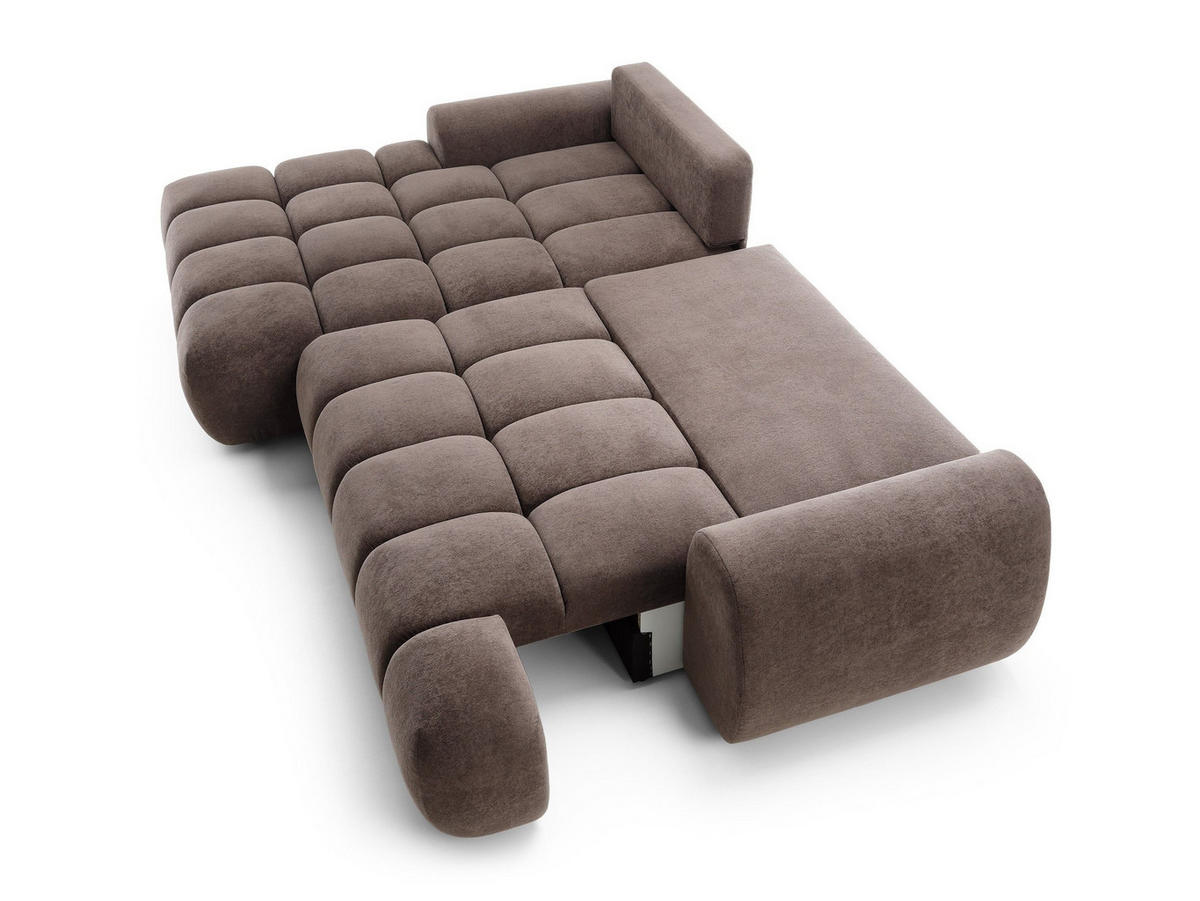ECKSOFA GARDA Braun Plüsch-Stoff mit Schlaffunktion - Braun, Holz (280/131cm) - MASSENO
