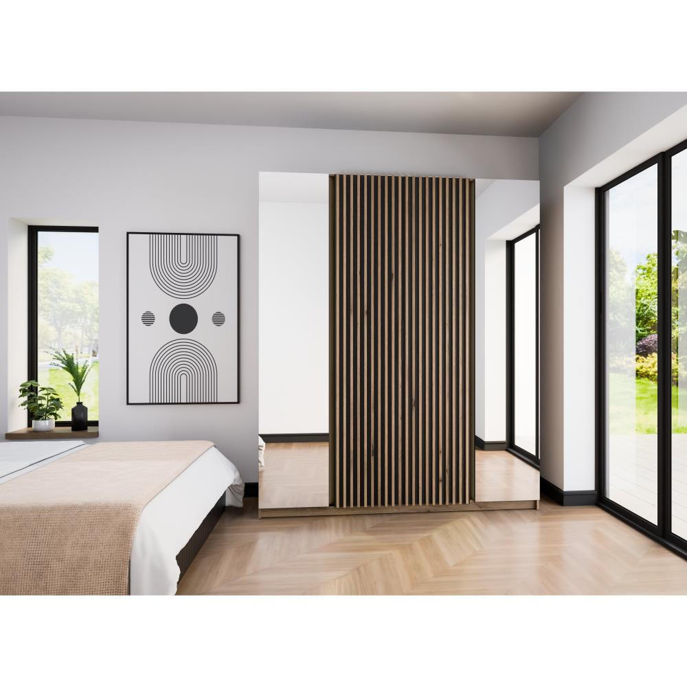 DREHTÜRENSCHRANK Kaya 200/62/239 4-Türig mit zwei Spiegel - Eichefarben/Schwarz, Holzwerkstoff (200/239/62cm) - Beautysofa