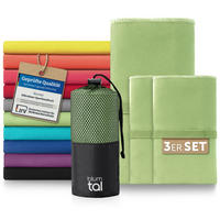 SPORTHANDTUCH microfiber 3er-Set , 180/90 cm & 2 x 80/40 cm,Grün - Grün, Textil (180/90cm) - Blumtal