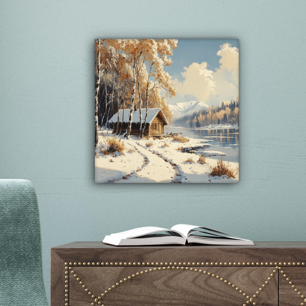 LEINWANDBILD Winter - Schnee - Zuhause - Natur 20x20 cm - Hellbraun, Textil (20/20cm) - MuchoWow