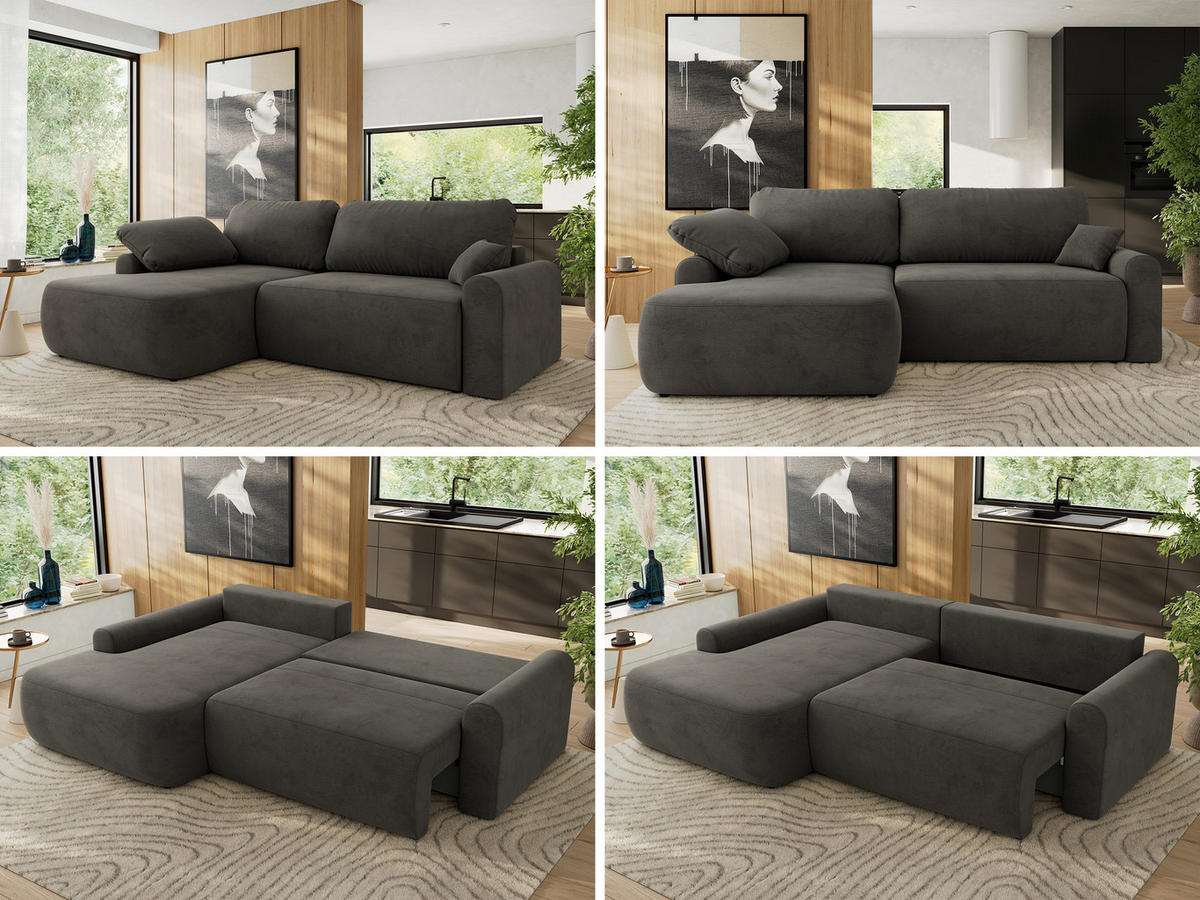 ECKSCHLAFSOFA CUBO L Dunkelgrau Velvet - links - Dunkelgrau/Schwarz, Kunststoff/Textil (273/187cm) - MKS