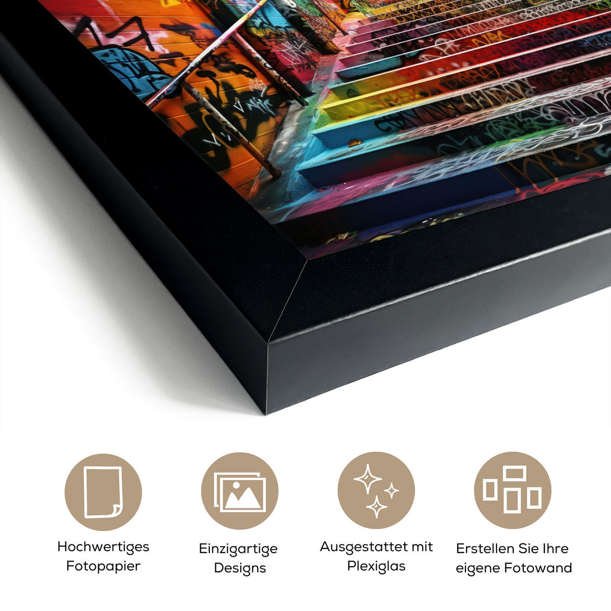 POSTER MIT RAHMEN Treppe - Graffiti - Farben - Kunst 30x20 cm - Multicolor, Papier (30/20cm) - MuchoWow