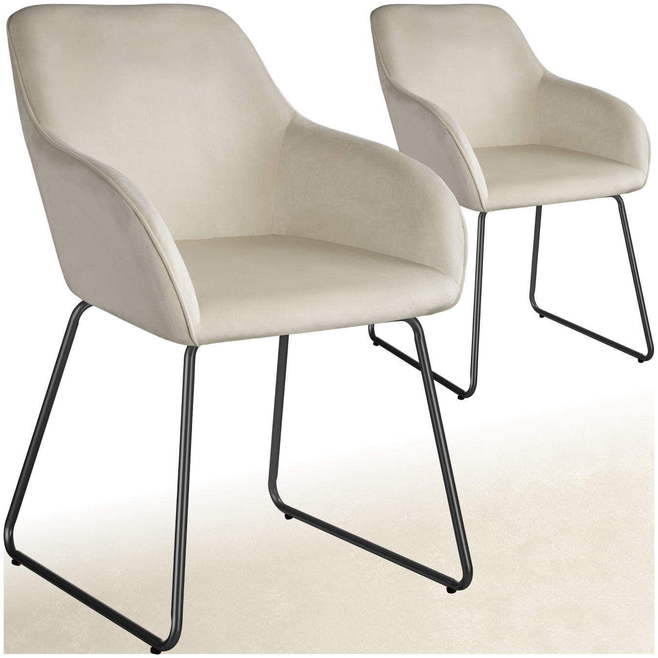 ESSZIMMERSTUHL Jeane,57 x 61 x 85,5 cm, Belastbarkeit 120 kg,Samtoptik creme/schwarz - Schwarz/Samtahornfarben, Kunststoff (57/85.5/61cm) - tectake
