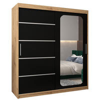 SCHWEBETÜRENSCHRANK 200/180/62 2-türig - Silberfarben/Schwarz, Holz/Kunststoff (180/200/62cm) - Abiks Möbel