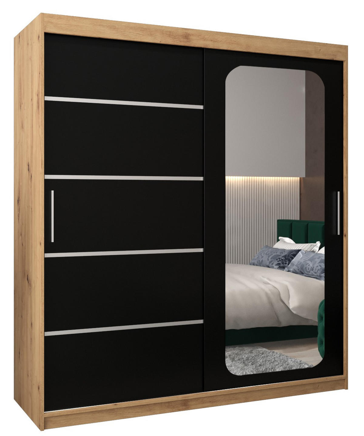 SCHWEBETÜRENSCHRANK 200/180/62 2-türig - Silberfarben/Schwarz, Holz/Kunststoff (180/200/62cm) - Abiks Möbel