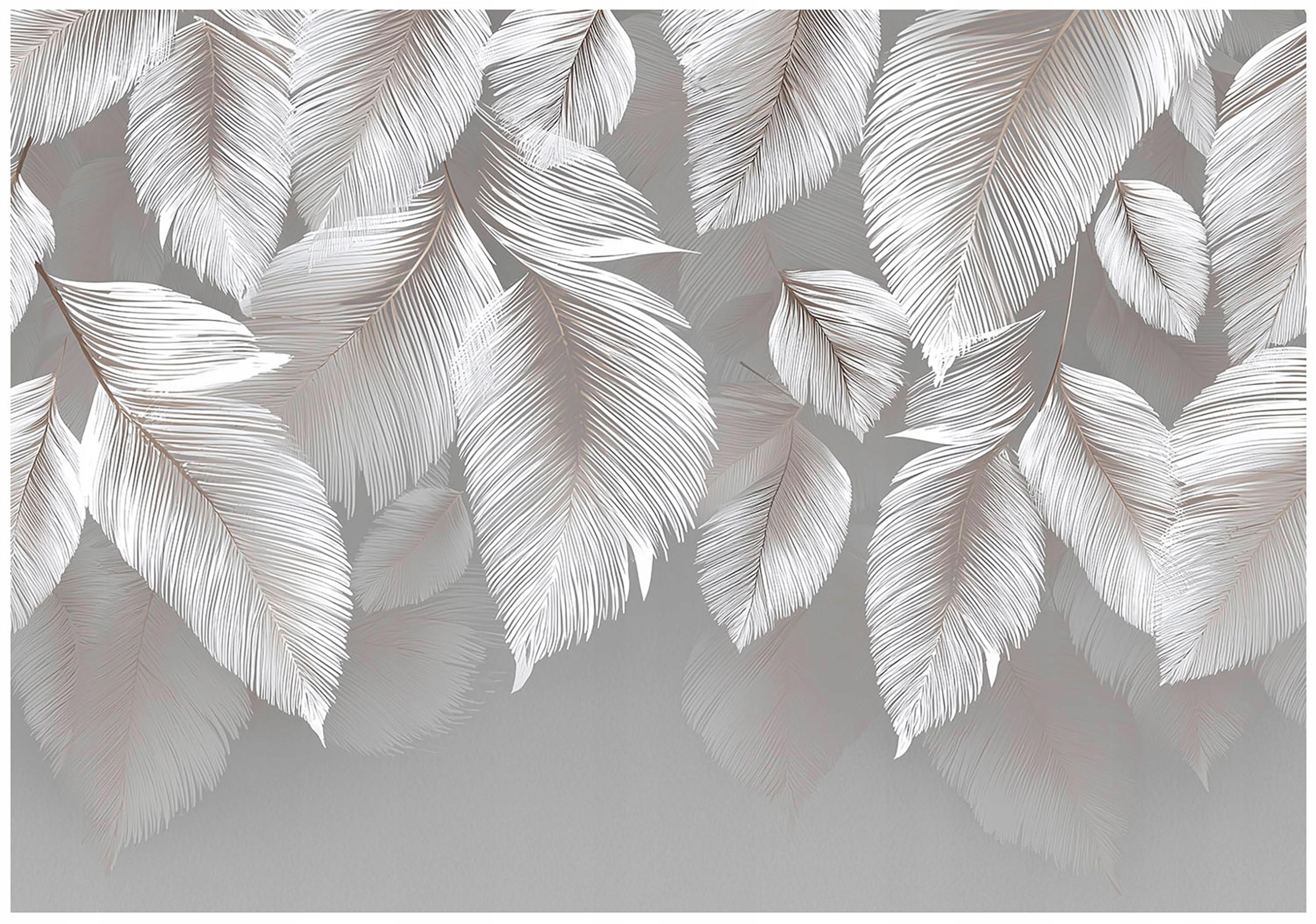 FOTOTAPETE Blätter Grau Beton Wohnzimmer 400x280 - Multicolor, Papier (400/280cm) - Wallarena