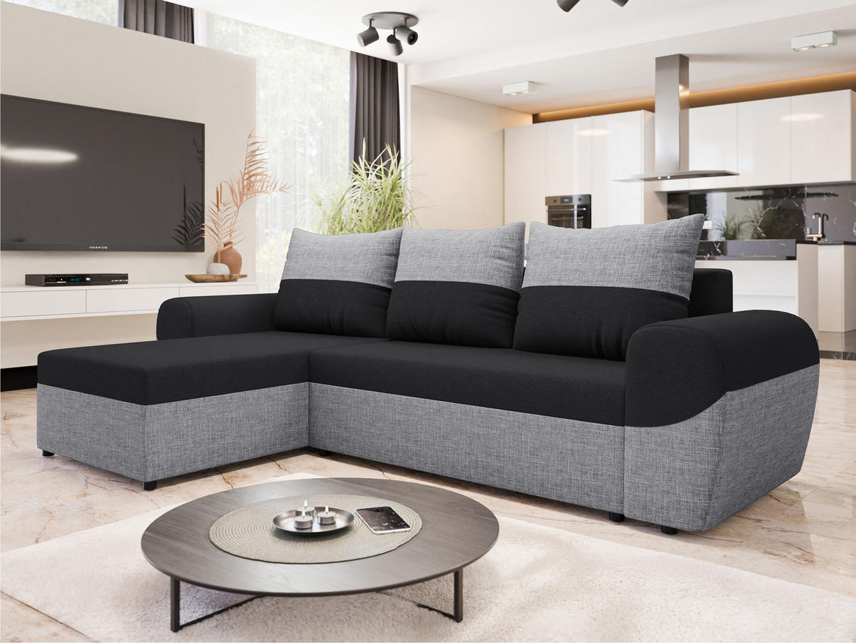 ECKSOFA Mader - Hellgrau/Schwarz, Holz/Kunststoff (260/140cm) - MIRJAN24