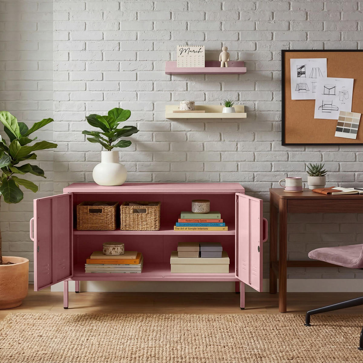 SIDEBOARD Baker, Kippschutz, höhenverstellbare Füße, rosa - Rosa, Metall (100/65/42.5cm) - tectake