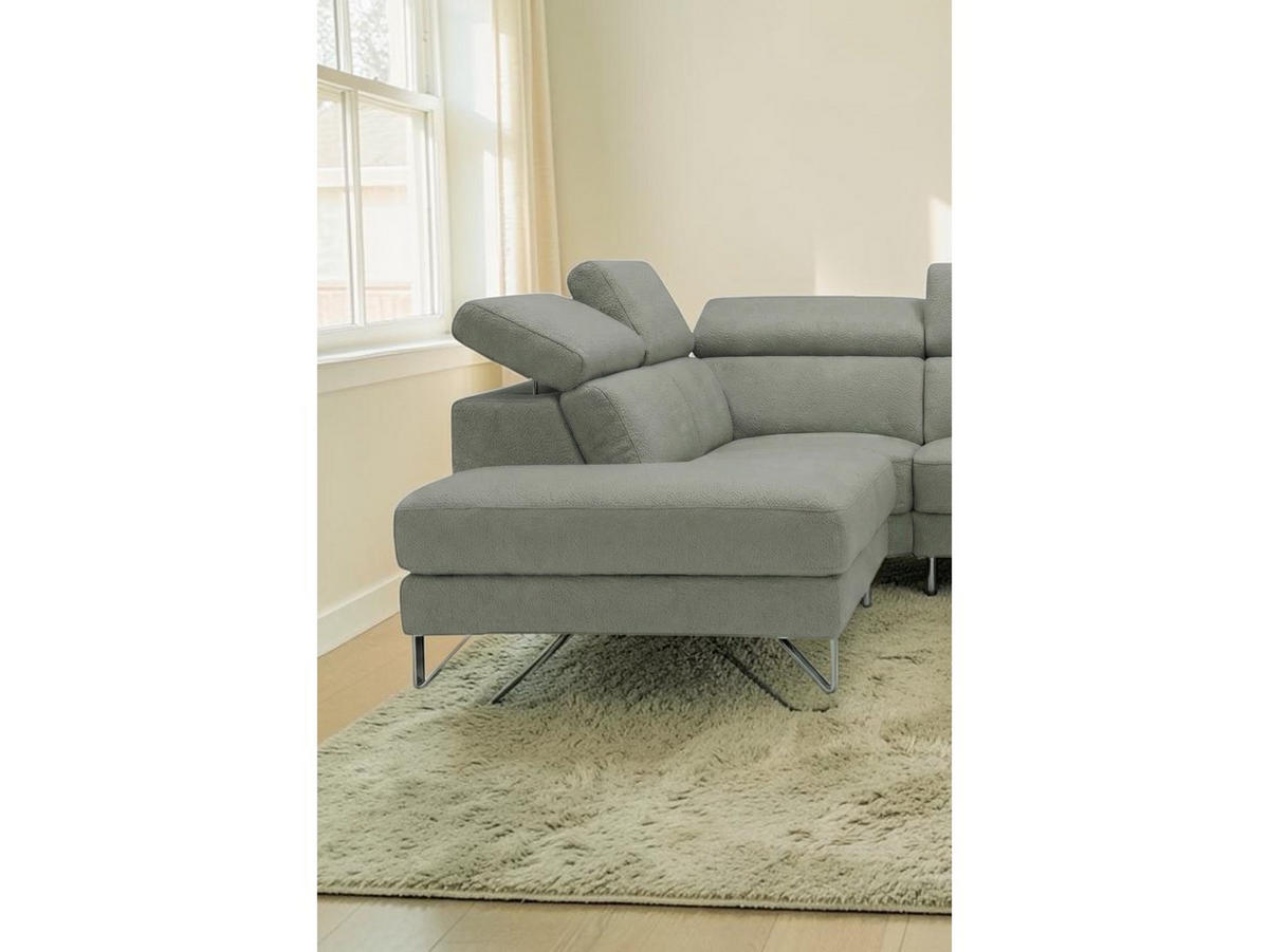 ECKSOFA Antares Echtleder mit 1 x Relaxfunktion Perlgrau - Hellgrau, Leder/Metall (276/224cm)
