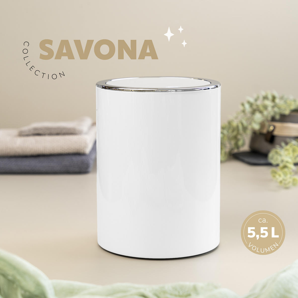 KOSMETIKEIMER SAVONA 5,5 Liter, weiß - Weiß, Kunststoff (19/24.5/19cm) - bremermann