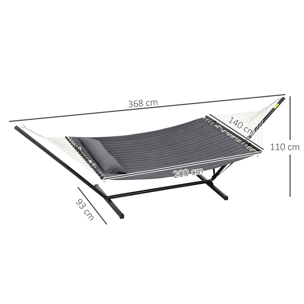 HÄNGEMATTE mit Gestell DE-13615 inkl. Kopfkissen Dunkelgrau - Dunkelgrau, Metall (140/110/368cm) - ComfortXL