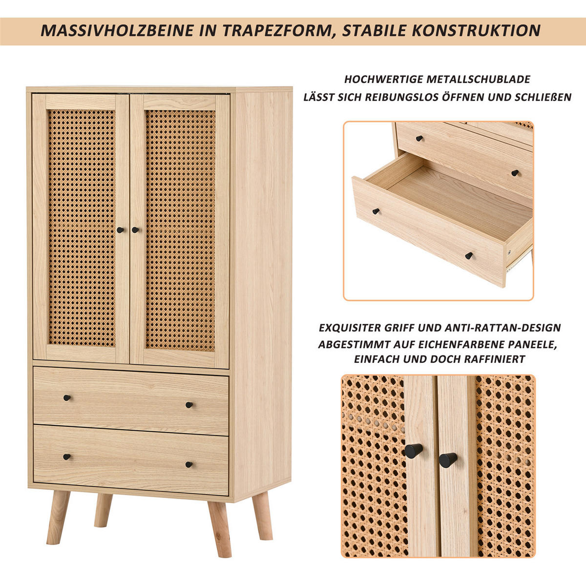 HIGHBOARD 120x60x40 cm mit Türen & Schubladen - Naturfarben, Holz (40/120/60cm) - Kaket