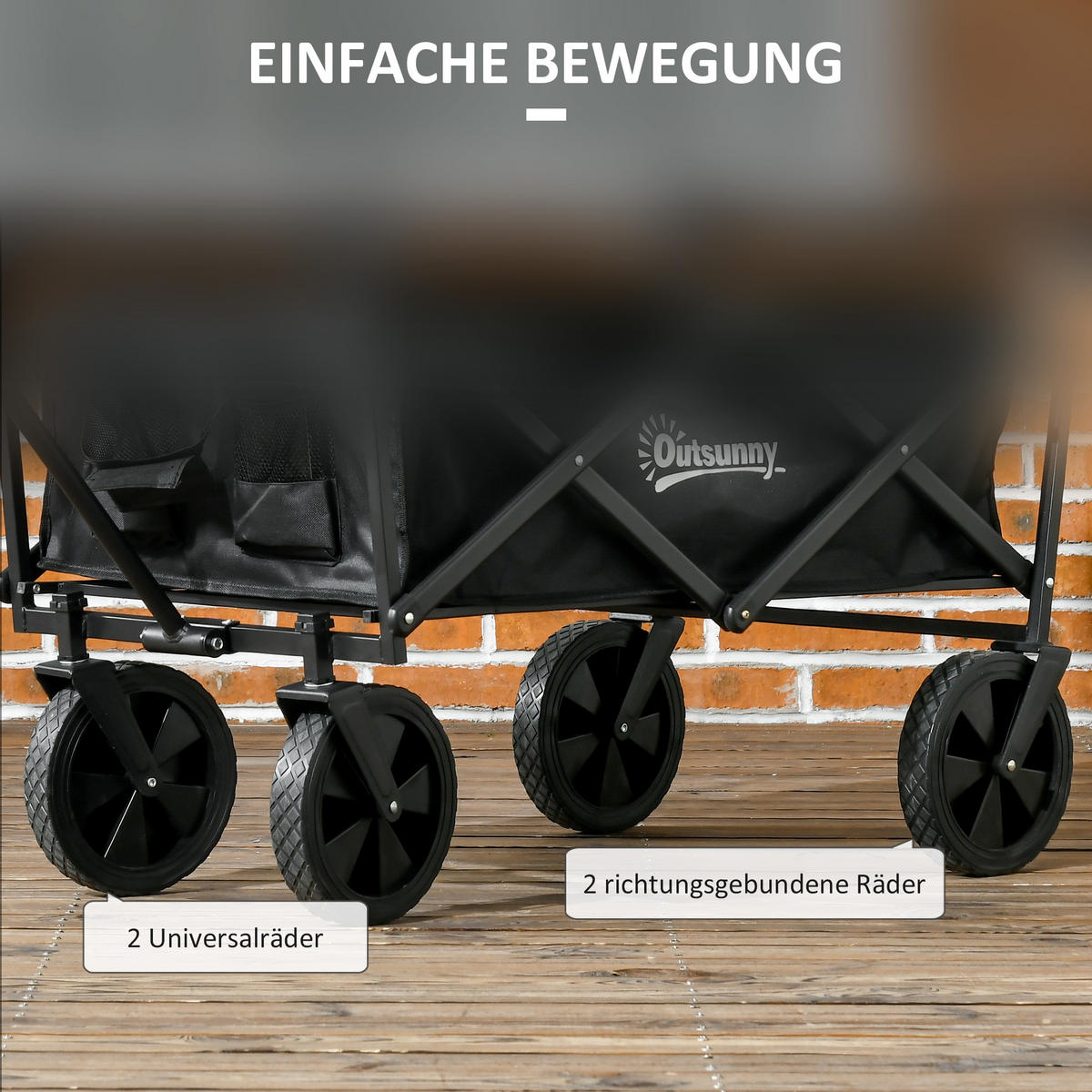 GARTENWAGEN DE-10434 klappbar mit Dach, 110 L Schwarz - Schwarz, Metall (52/105/97cm) - ComfortXL
