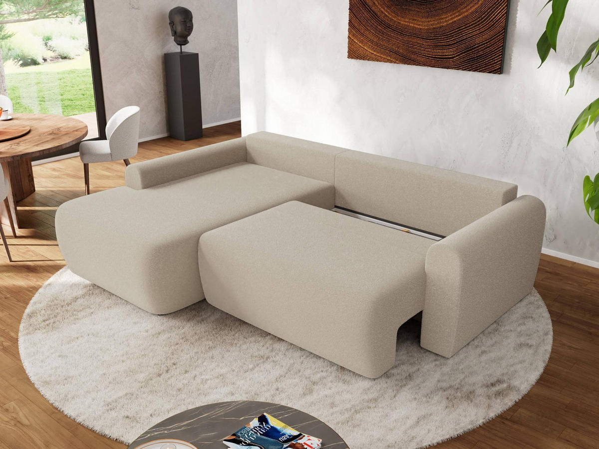 ECKSCHLAFSOFA CUBO L Beige Boucle - links - Beige/Schwarz, Kunststoff/Textil (273/187cm) - MKS