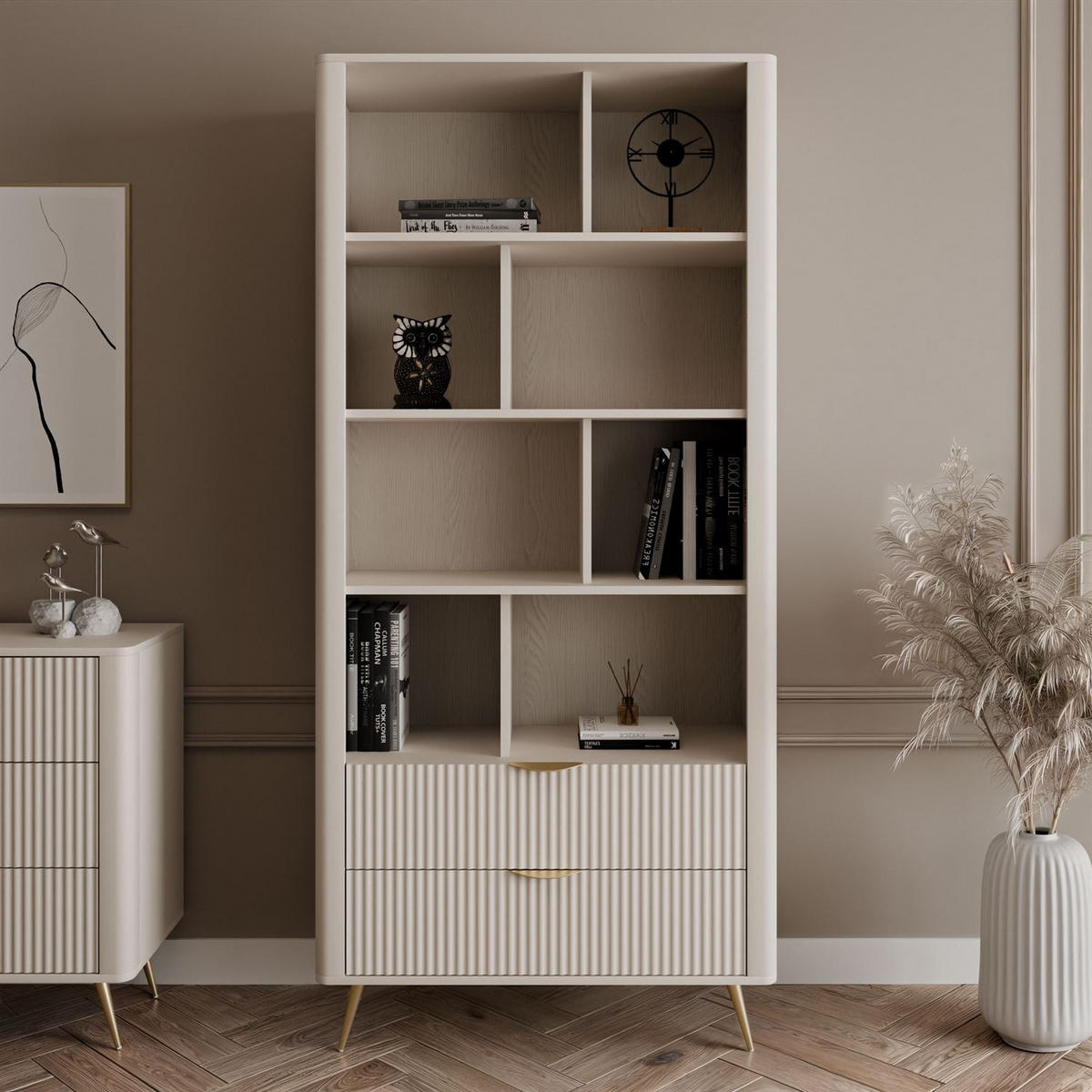 REGAL SCARLETT MIT SCHUBLADEN BEIGE + GOLD - Beige, Holzwerkstoff (88/193.8/38cm) - Lookway