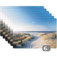PLATZSETS 6er-Set Düne - Möwe - Strand - Meer - Sonne 45x30 cm - Greige, Kunststoff (0.3/45/30cm) - MuchoWow