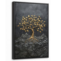 LEINWAND Bilder mit Rahmen - Blätter - Gold - Baum - Fels - 20x30 - Schwarz, Textil (20/30cm) - MuchoWow