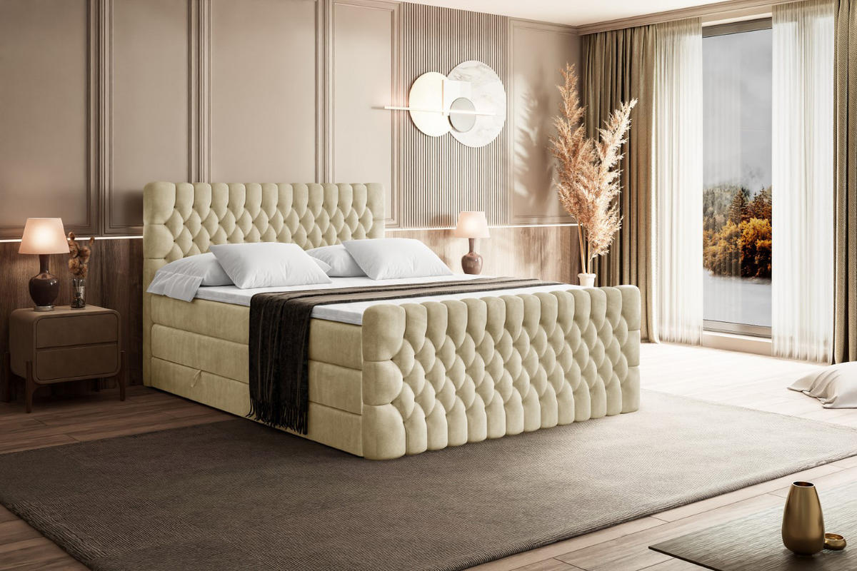 BOXSPRINGBETT SERENE-Z KING - 120 x 200 - H3/H4 - Beige - Beige, Holzwerkstoff (120/200cm) - ALTDECOR