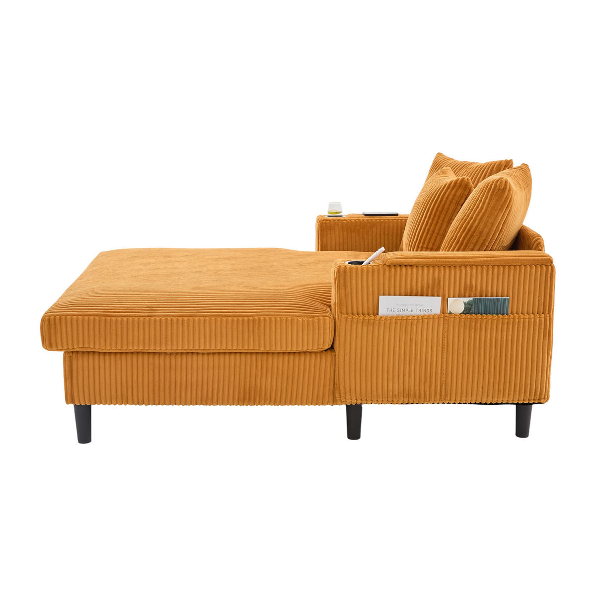 SCHLAFSOFA DE-33807 LED-Beleuchtung und USB Senfgelb - Gelb, Metall (129/70/170cm) - ComfortXL
