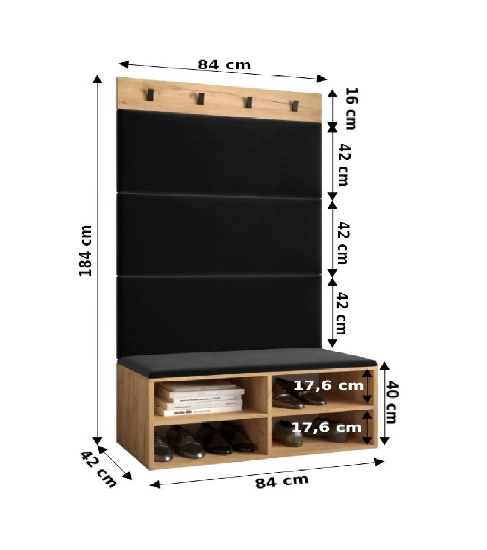 Thumbnail - Möbel Kryspol Garderoben-Set, Eiche, Grau, Holz, Nachbildung, 2-Sitzer, 2 Fächer, 84x184x42 cm, Garderobe, Garderoben-Se...