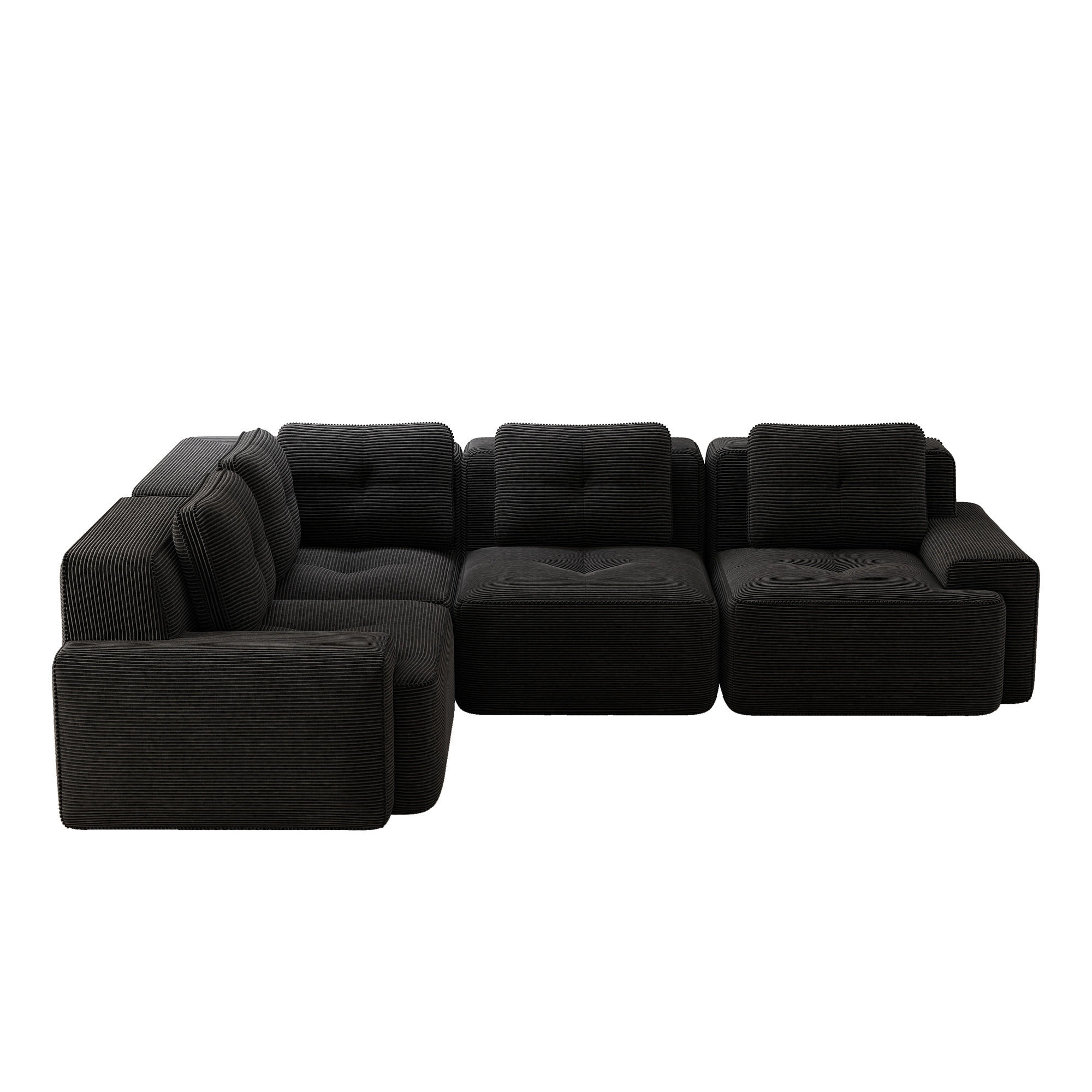 ECKSOFA mit tiefer Sitzfläche und Cordbezug - Schwarz, Textil (382/104cm) - EVRYAE