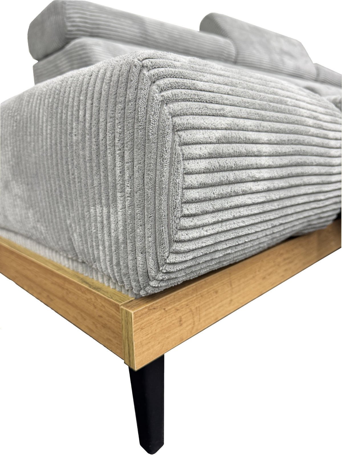 ECKSOFA MONTERO rechts, hellgrau, elektr. Sitztiefe & Kopfstützen - Hellgrau/Schwarz, Textil/Metall (316/205cm) - KS Home Concept