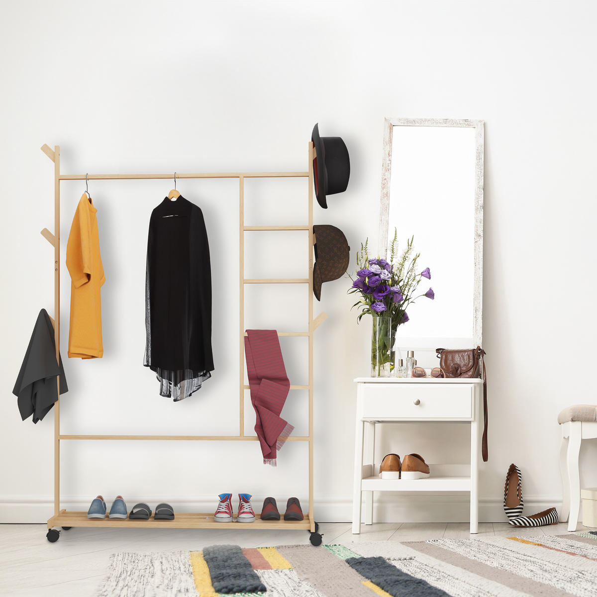 KLEIDERSTÄNDER - Hellbraun, Holz/Kunststoff (114/154/33cm) - Relaxdays