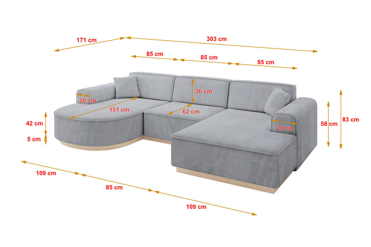 WOHNLANDSCHAFT ARRIO-U1 303x171x83 cm Titanfarben - Titanfarben, Holzwerkstoff/Textil (303/83/171cm) - ALTDECOR