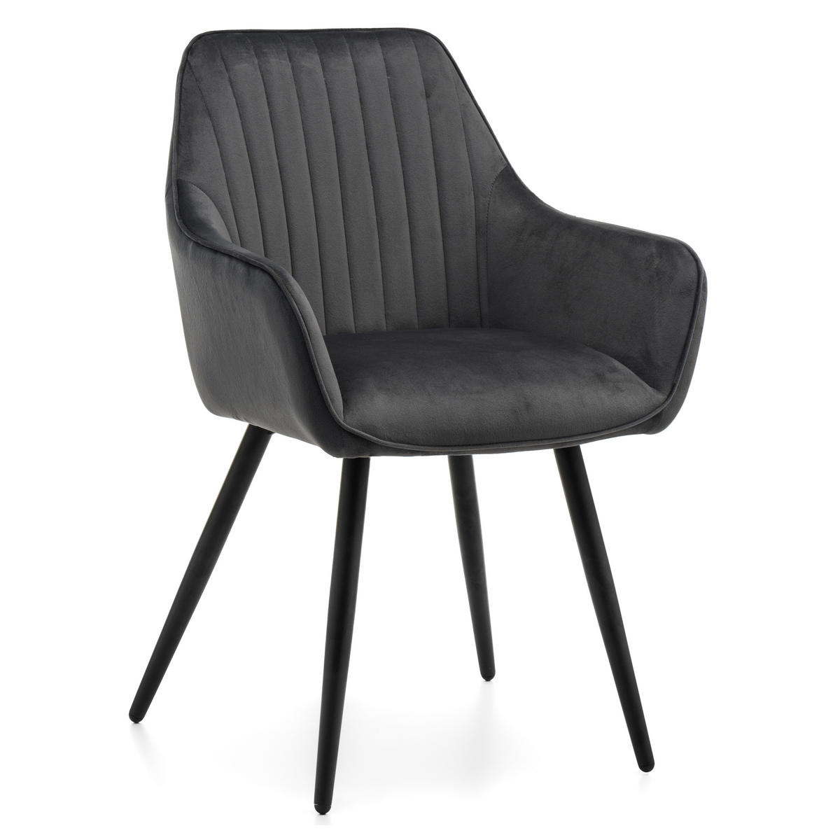 STUHL PASSO gepolstert mit Steppung - grau - Samt Velours - Schwarz/Grau, Textil/Metall (58/87/60cm) - NEW HOME