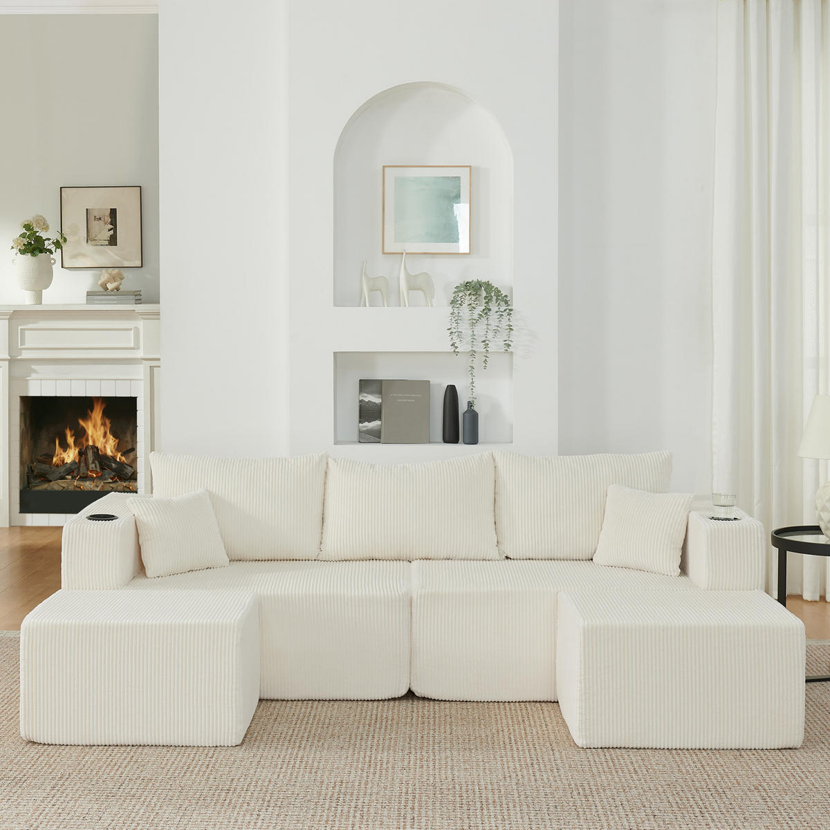 WOHNLANDSCHAFT DE-34629 modular mit 2 Ottomanen Beige - Beige, Textil (138/75/230cm) - ComfortXL