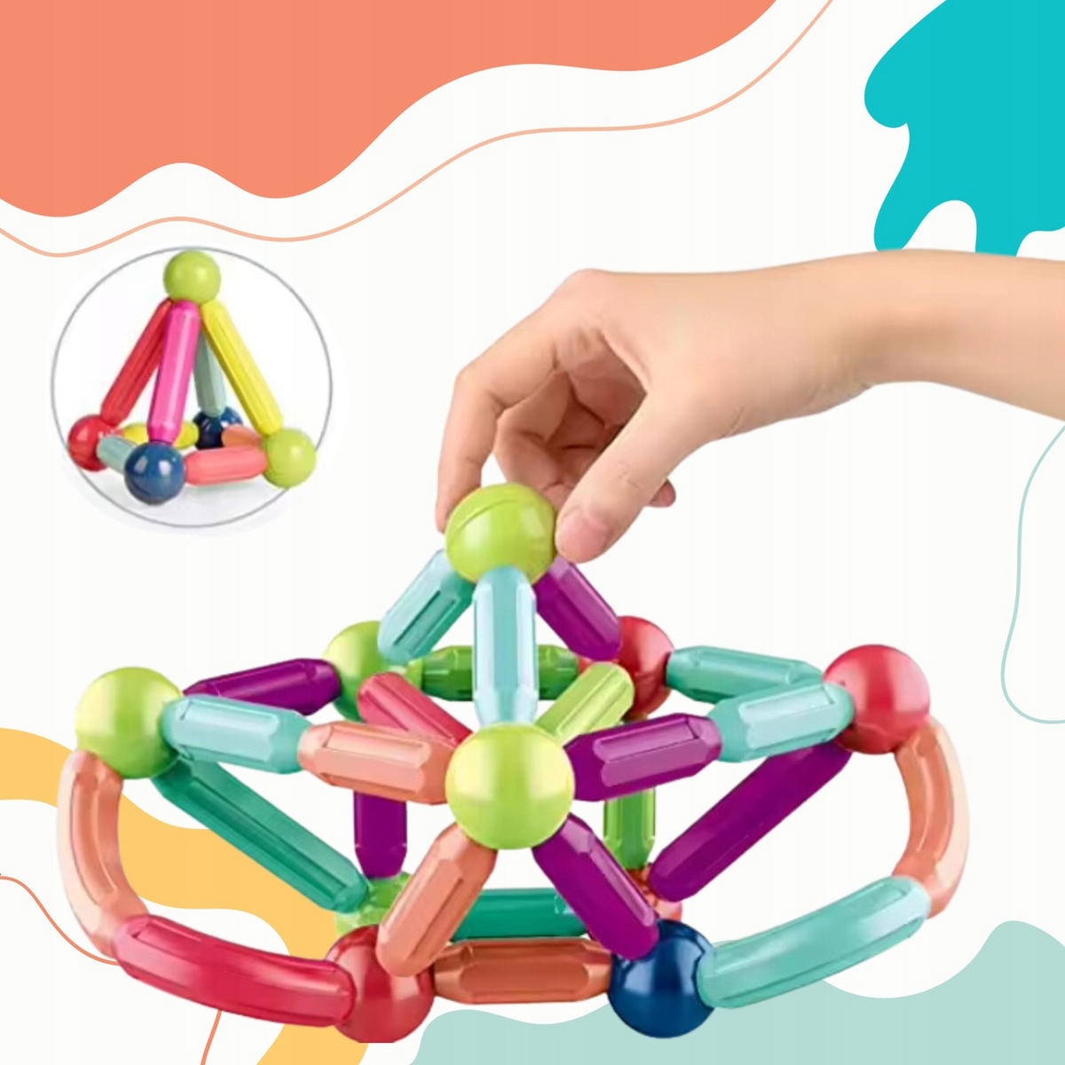 BAUSTEINE Magnetische Bauklötze 66 Teile - Multicolor, Metall (1.8/8.7cm) - KRUMAD