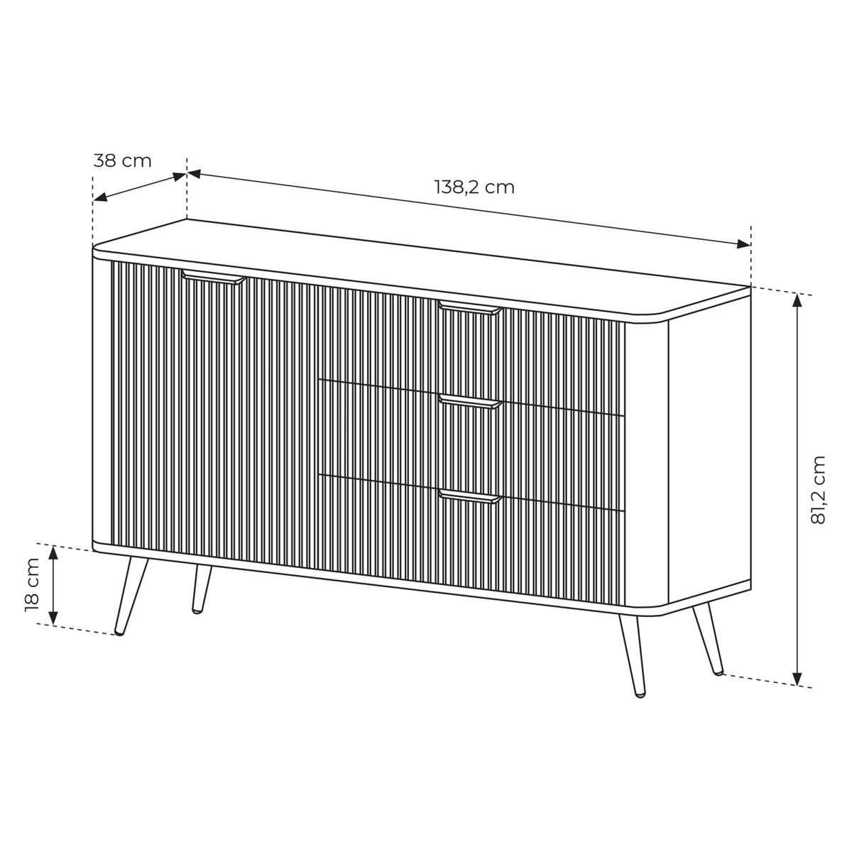 SIDEBOARD LANTANA 138/81/38 cm mit 3 Schubladen und 1 Türen Schwarz - Schwarz, Holzwerkstoff (138/81/38cm) - MASSENO