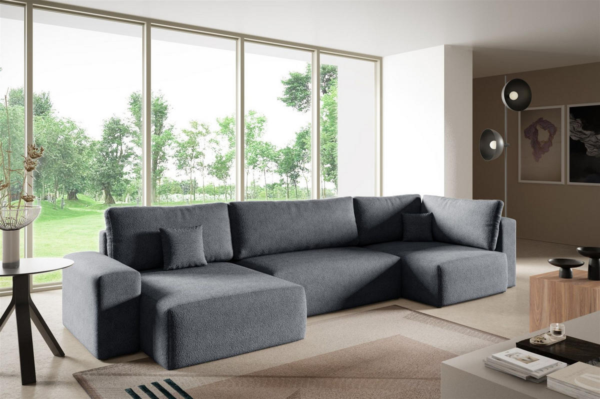 WOHNLANDSCHAFT Arona Xl - Dunkelgrau, Holzwerkstoff/Textil (148/70/397cm) - Fun Möbel