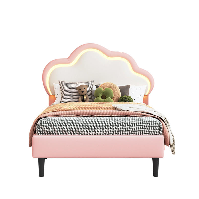 KINDERBETT 90/200 cm rosa mit LED und Wolkenkopfteil - Rosa, Holz - SHOPENTRA