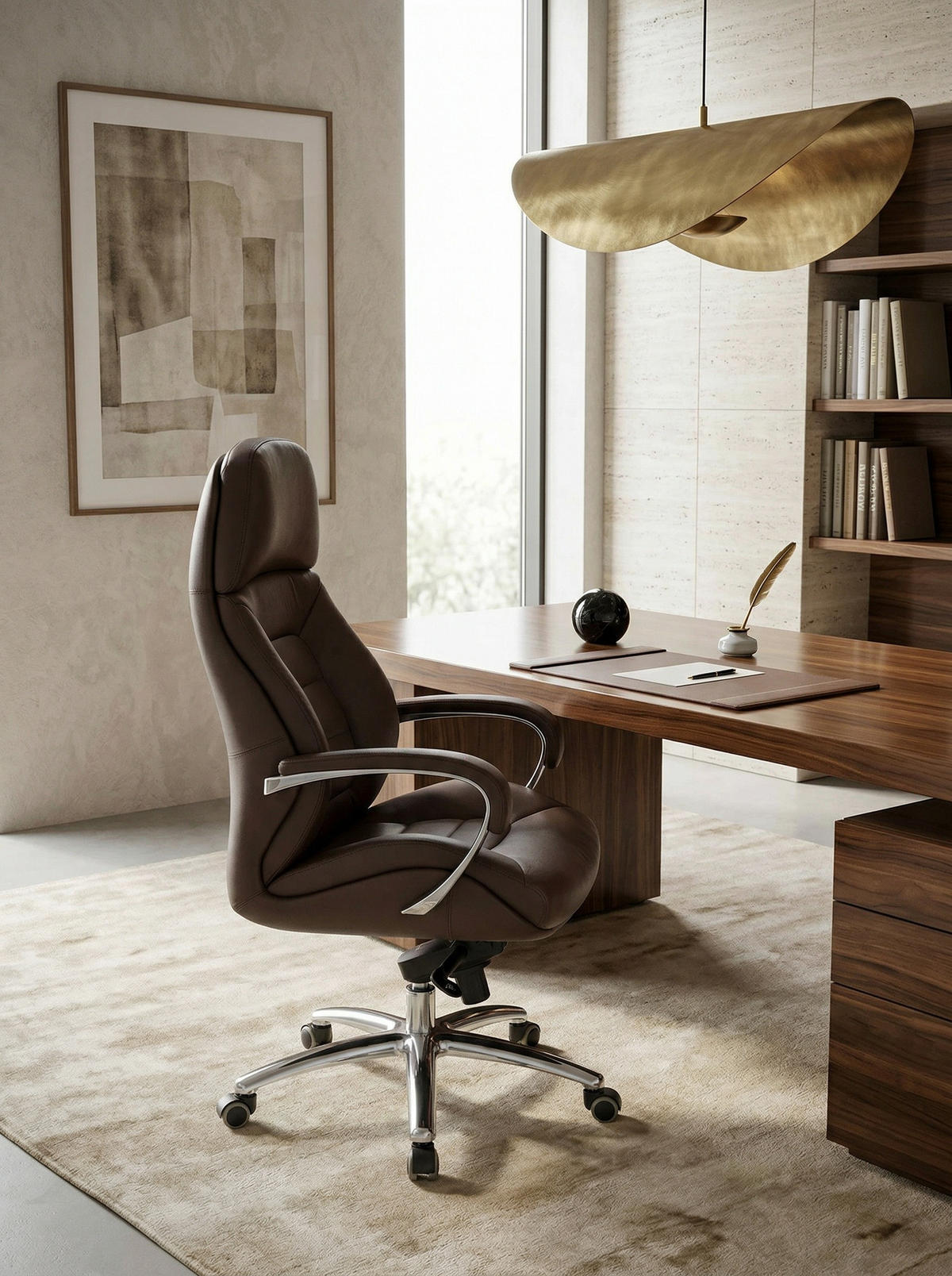 CHEFSESSEL Leder mit Multiblockwippmechanik bis 120 kg MIRON, Braun 67x67x137 cm - Silberfarben/Braun, Leder/Metall (67/137/67cm) - KADIMA DESIGN