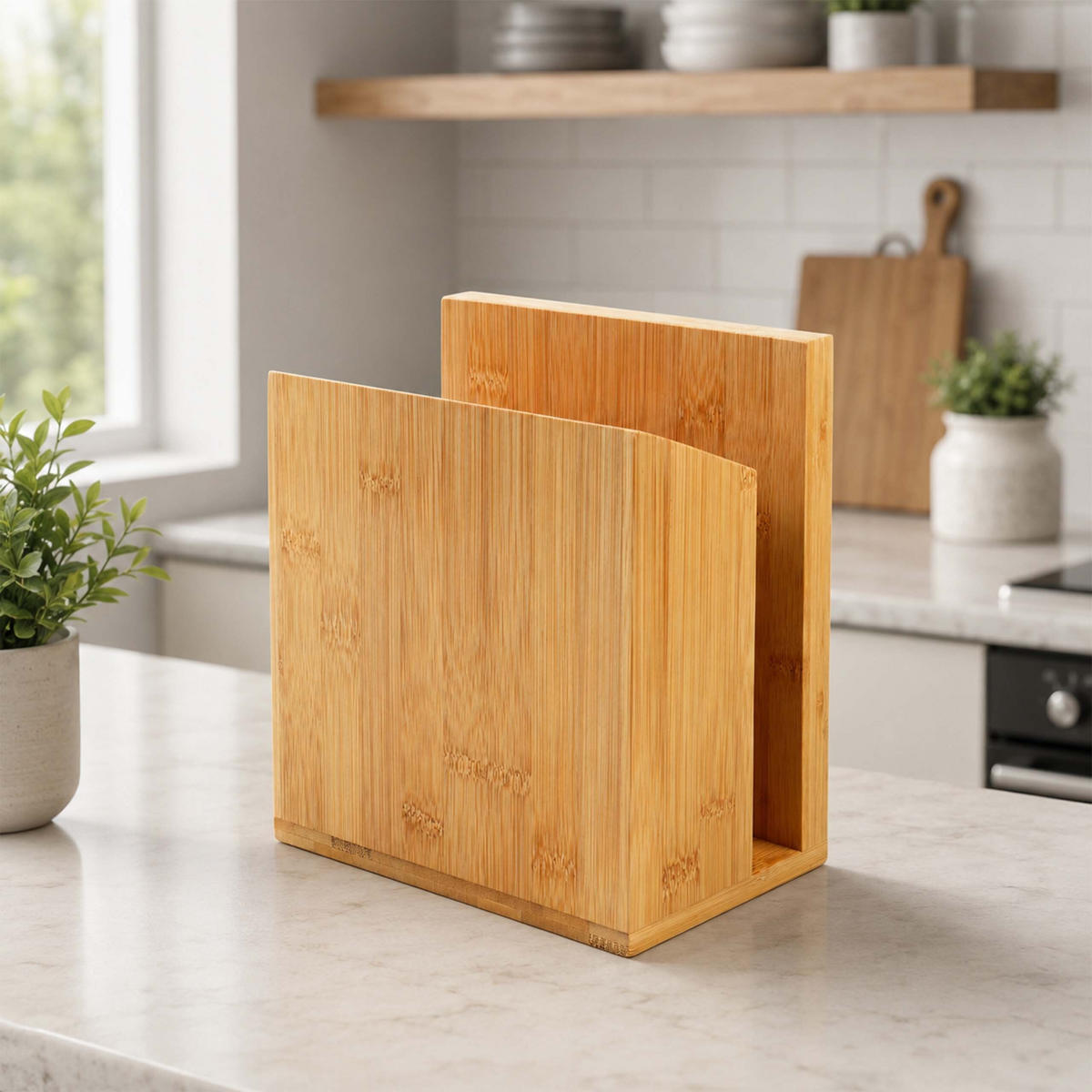 MESSERBLOCK Natur Bambus magnetisch mit Utensilienhalter 21,5 cm - Hellbraun, Holz (19/21.5/13cm) - Relaxdays