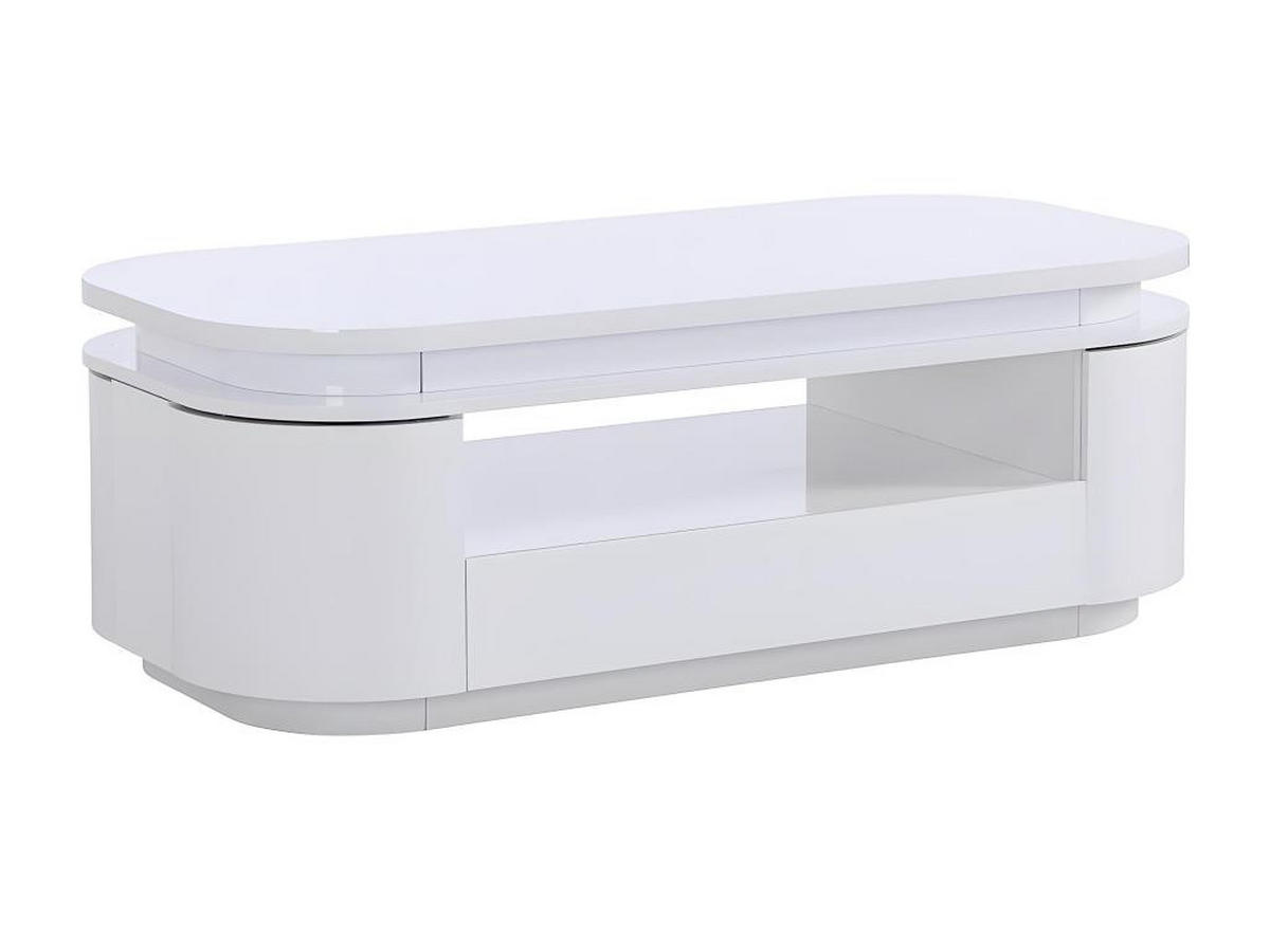 COUCHTISCH mit 4 Türen & 1 Schublade + LEDs - MDF - Weiß - VANDANA - Weiß, Holz (120/60/42.5cm) - Vente-Unique