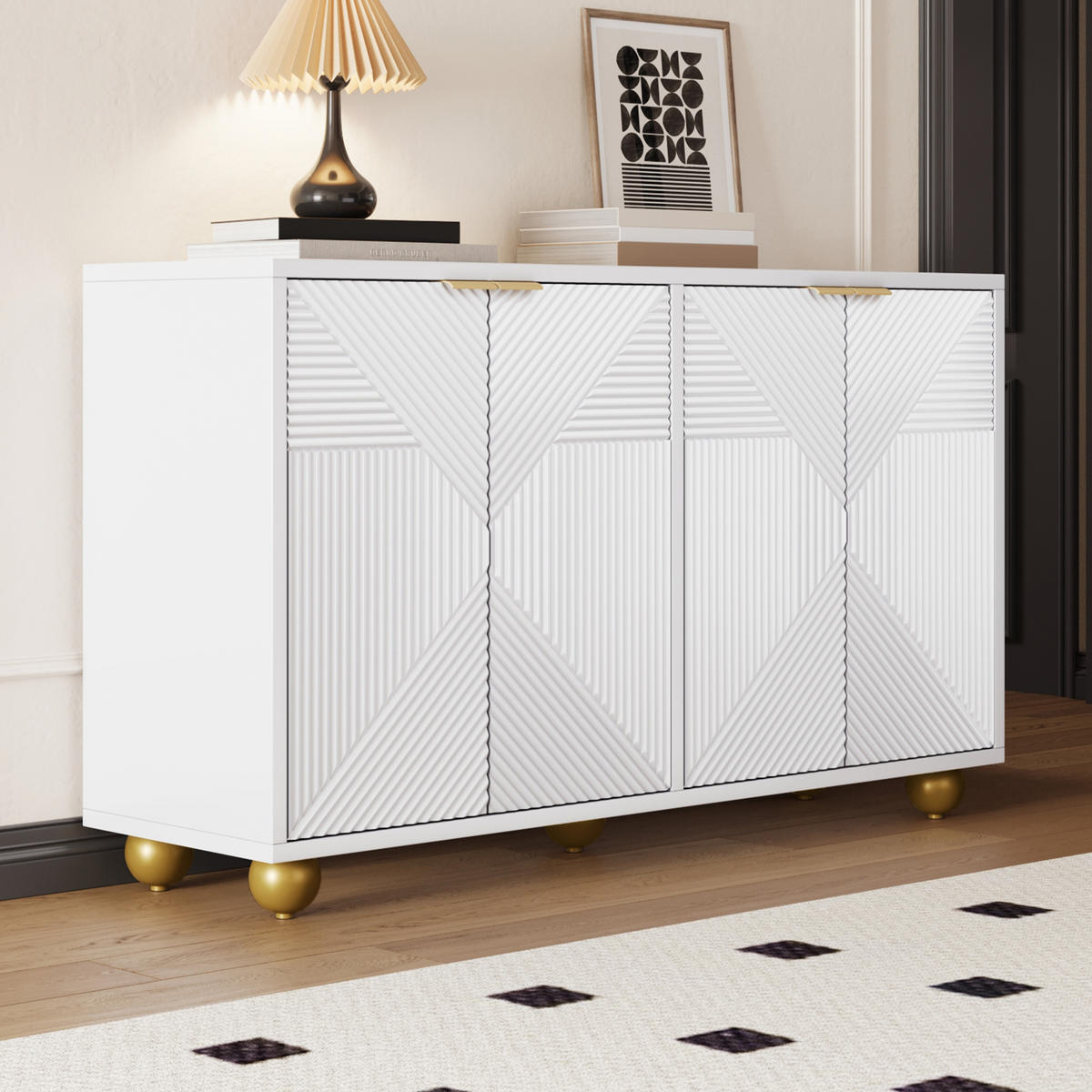 SIDEBOARD 4 Türen verstellbar Metallbeine - Weiß, Holz (120/71.5/35cm) - LEBENLANG