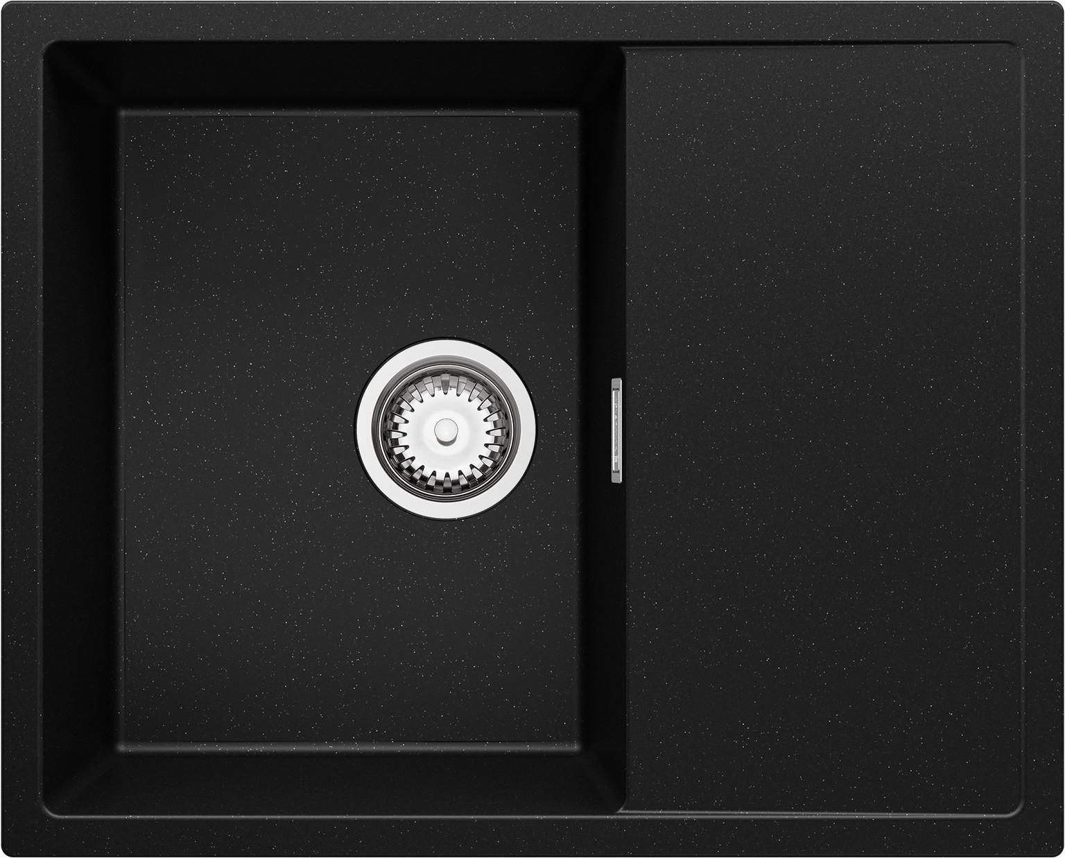 Primagran Spülbecken Schwarz Hochglanz, Chrom 62x19x50 cm