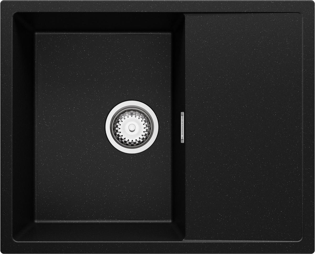 SPÜLBECKEN Ibiza, 2-er set Schwarz Metallic 62/50 cm 1 Becken + Ablauf-Set ab 45er Unterschrank - Chromfarben/Schwarz Hochglanz, Kunststoff (62/19/50cm) - Primagran