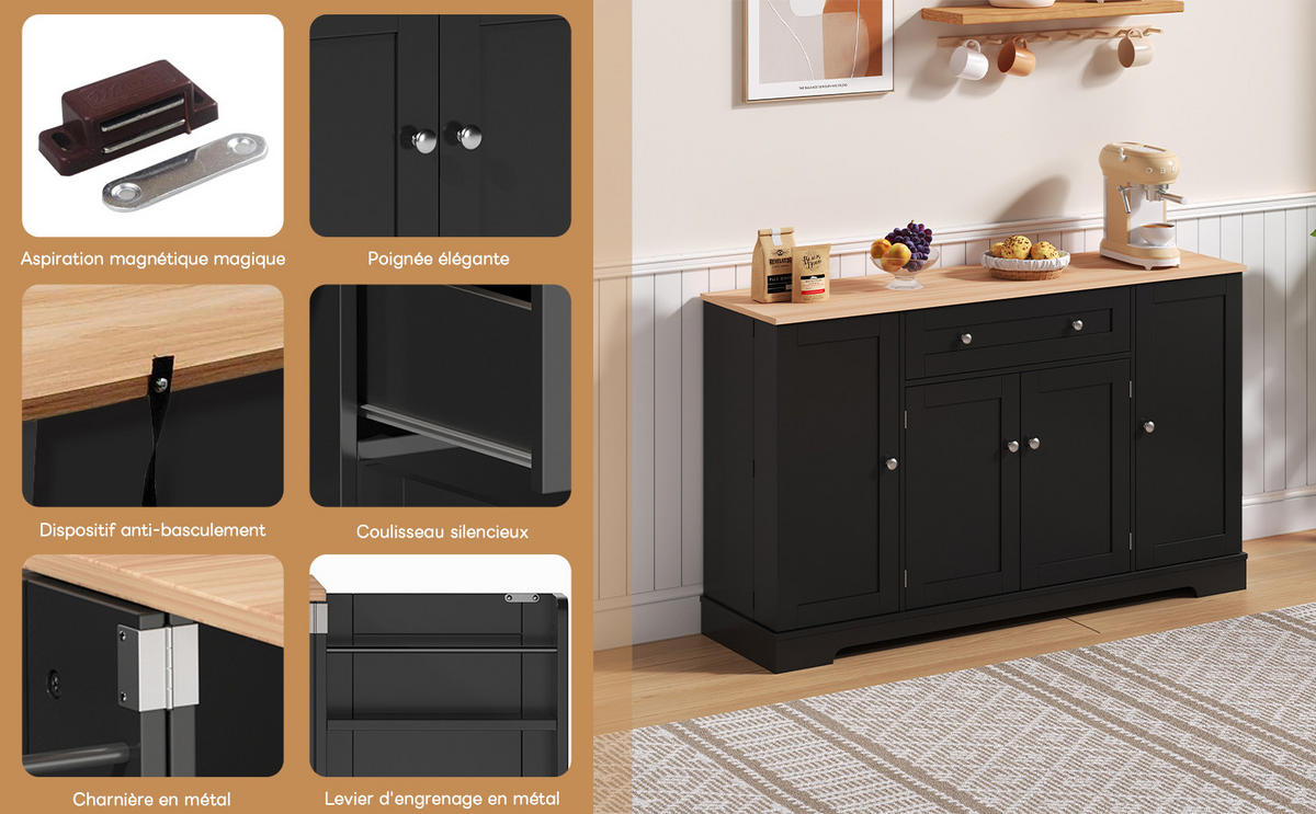 MODERNER Hochschrank aus MDF in Schwarz mit Schublade, Doppeltür und höhenverstellbaren Einlegeböden, Euro-Design, 138/40/85 cm, Schwarz - Schwarz, Holzwerkstoff (138/85/40cm) - Redom